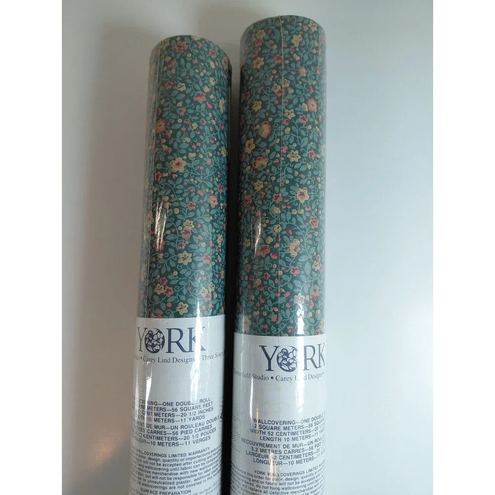 2 Rolls YORK Wallpaper CT5590 R-16 Floral Botanical Teal Pink Yellow Pre-Pasted